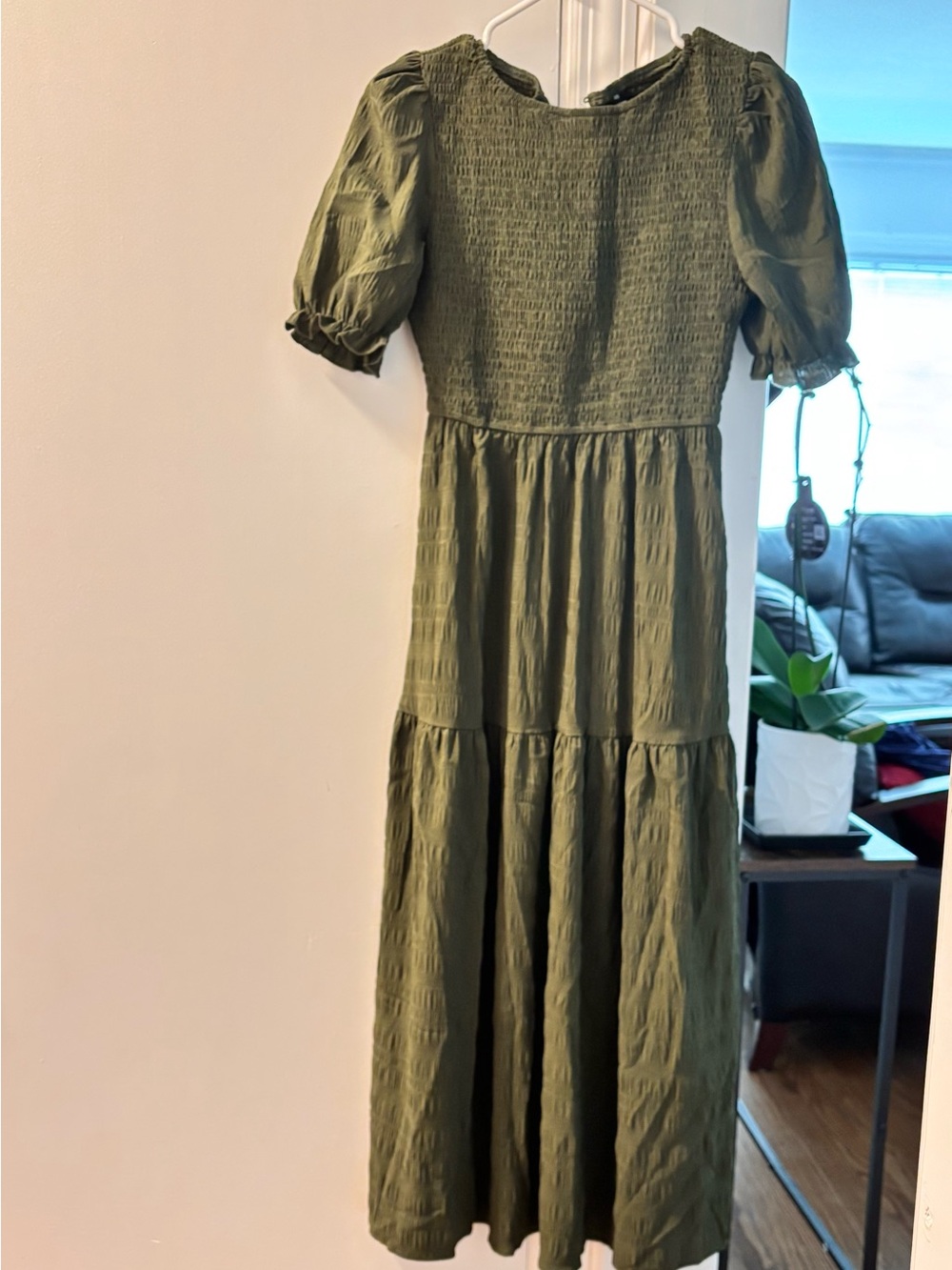 SHEIN Olive Green Smocked Maxi Dress